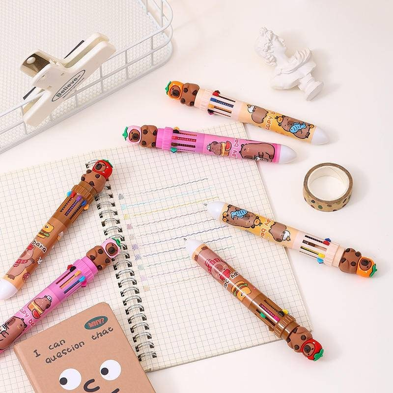 Capybara Kawaii 10 Colors Ballpoint Pen Cartoon Love 0.5mm Colorful Ink Gel Pens Silicone Kawaii Pens Korean Stationery