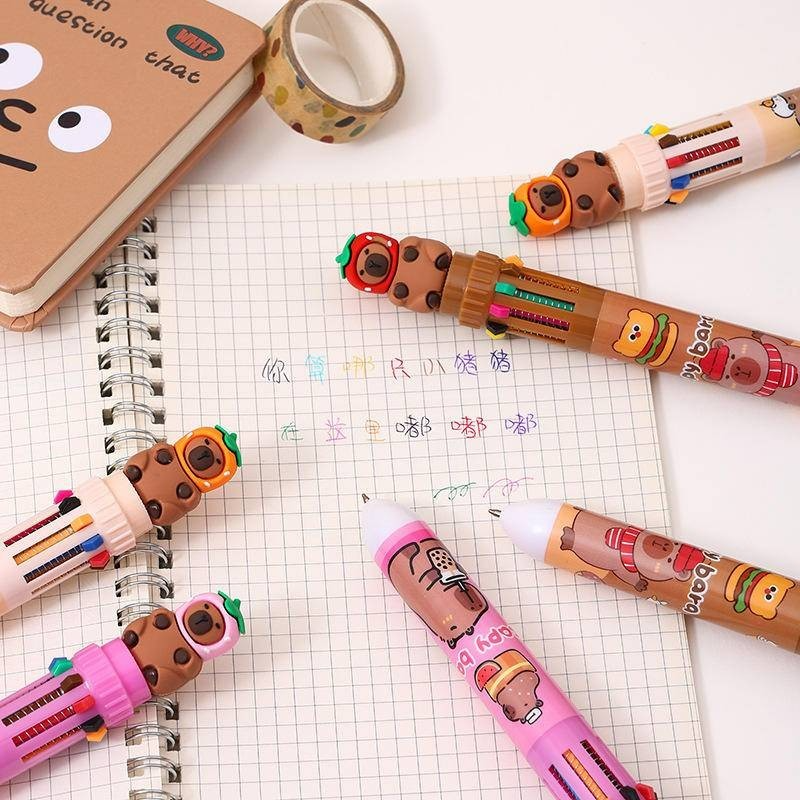Capybara Kawaii 10 Colors Ballpoint Pen Cartoon Love 0.5mm Colorful Ink Gel Pens Silicone Kawaii Pens Korean Stationery