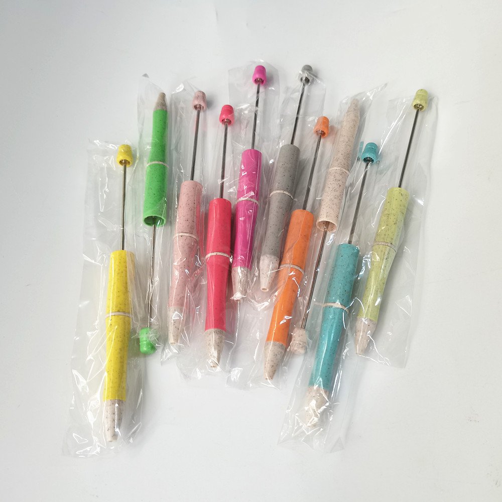 Environmentally friendly material wheat straw DIY Ballpoint Pens Cute Black Ink School Writing Beaded Pens for Drawing Teacher