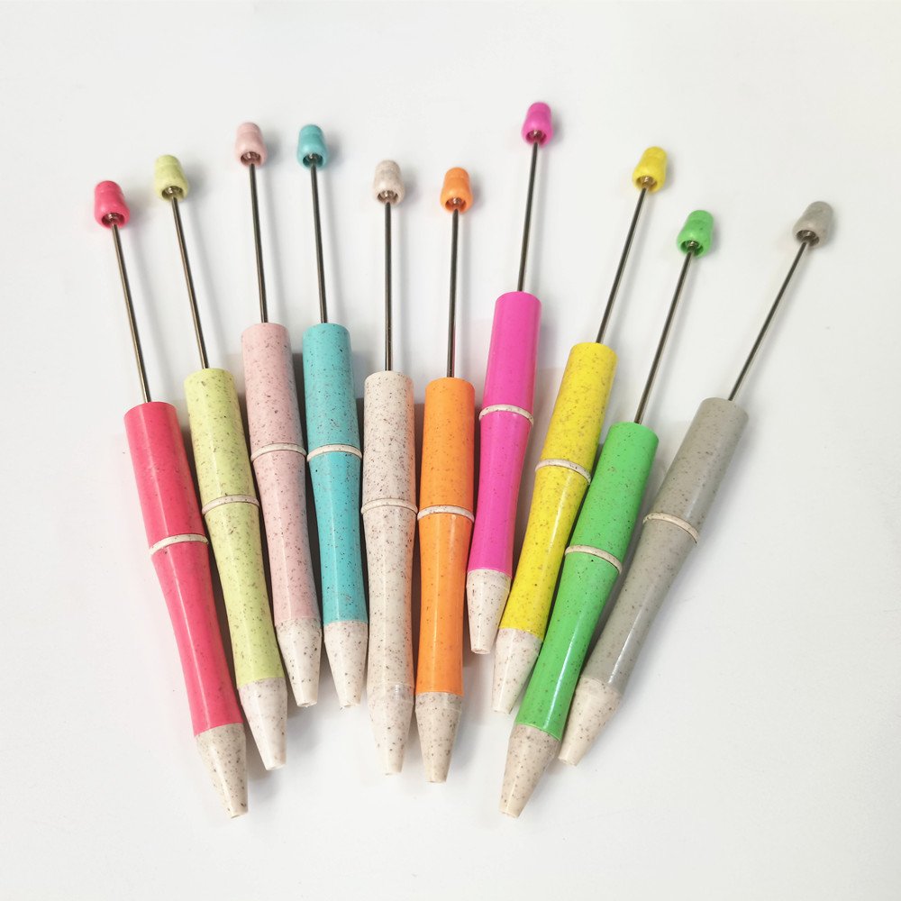 Environmentally friendly material wheat straw DIY Ballpoint Pens Cute Black Ink School Writing Beaded Pens for Drawing Teacher