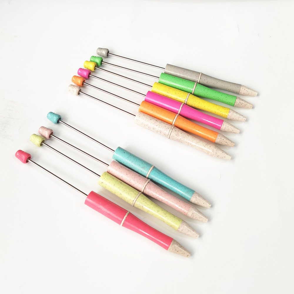 Environmentally friendly material wheat straw DIY Ballpoint Pens Cute Black Ink School Writing Beaded Pens for Drawing Teacher