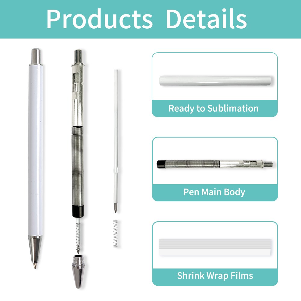 PYD Life New Wholesale Custom Logo DIY Aluminum Sublimation Blank Ballpoint Pen Heat Press Pens for Sublimation with Shrink Wrap