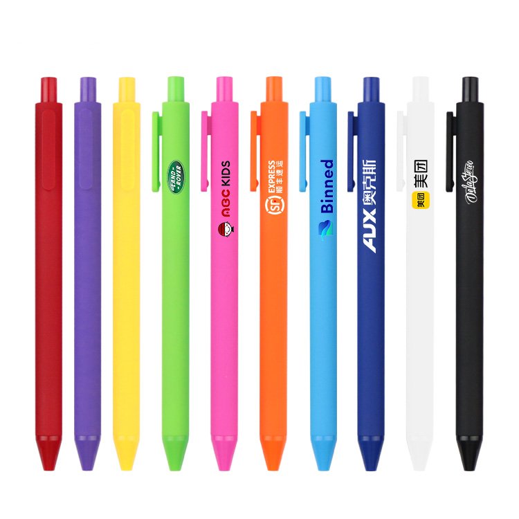 Cheap multicolored ballpoint pens with OEM retractable feature and custom printed logo for stationery, available in bulk