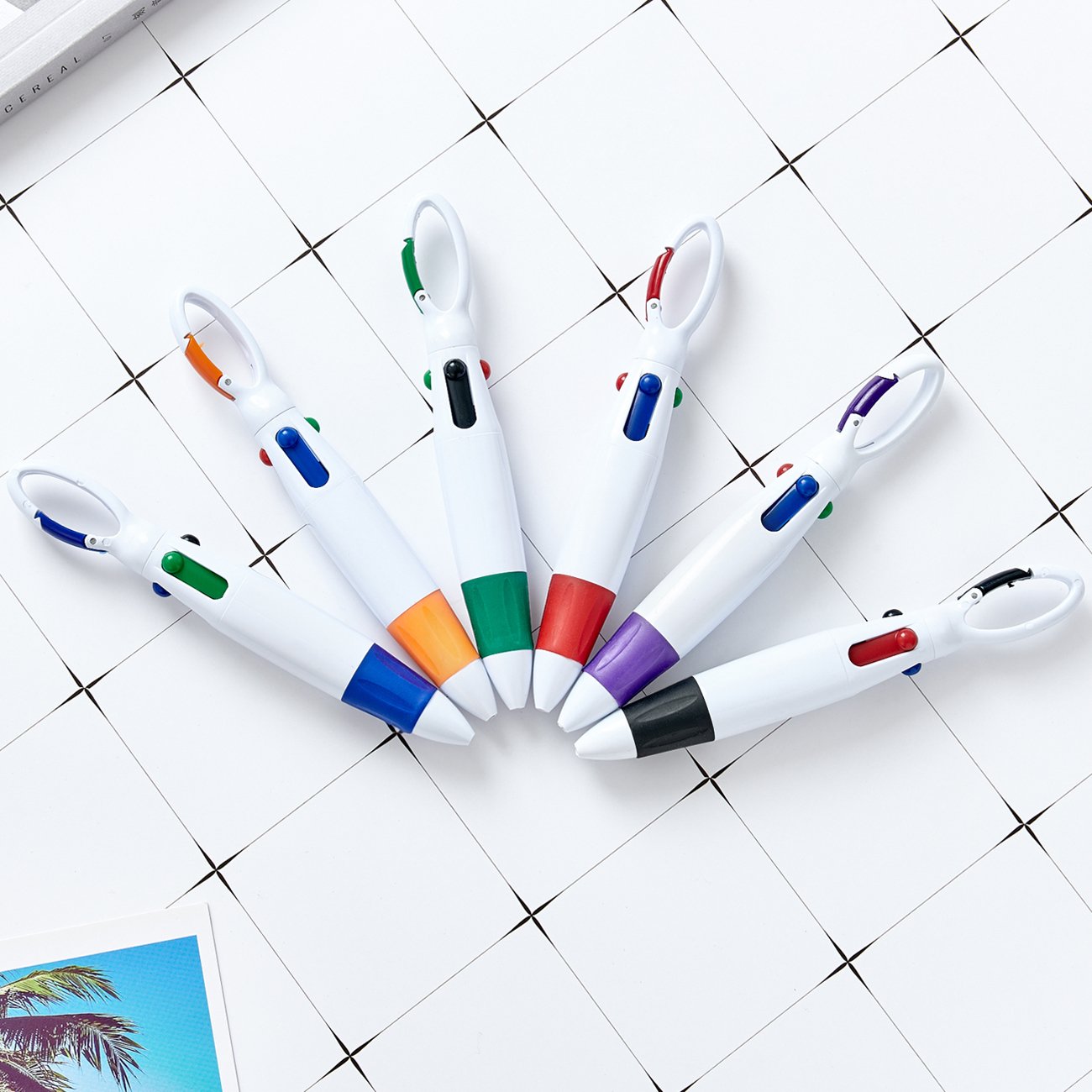 Promotion Multi-color Pen Carabiner Mountaineering Ballpoint Pen Plastic Four-color Ball Pen With Keychain