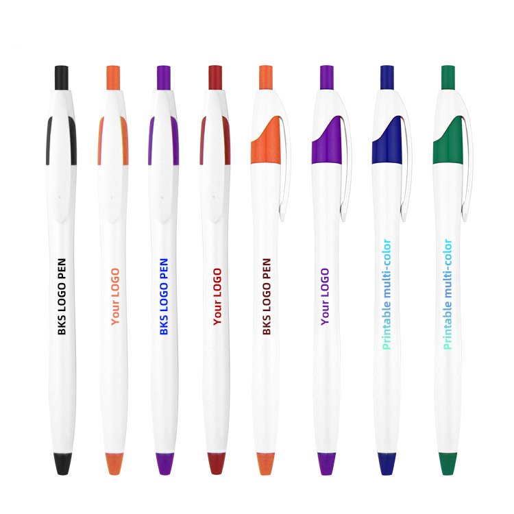 This is a very cheap custom promotional multi-color ballpoint pen with logo and lightweight thin stem