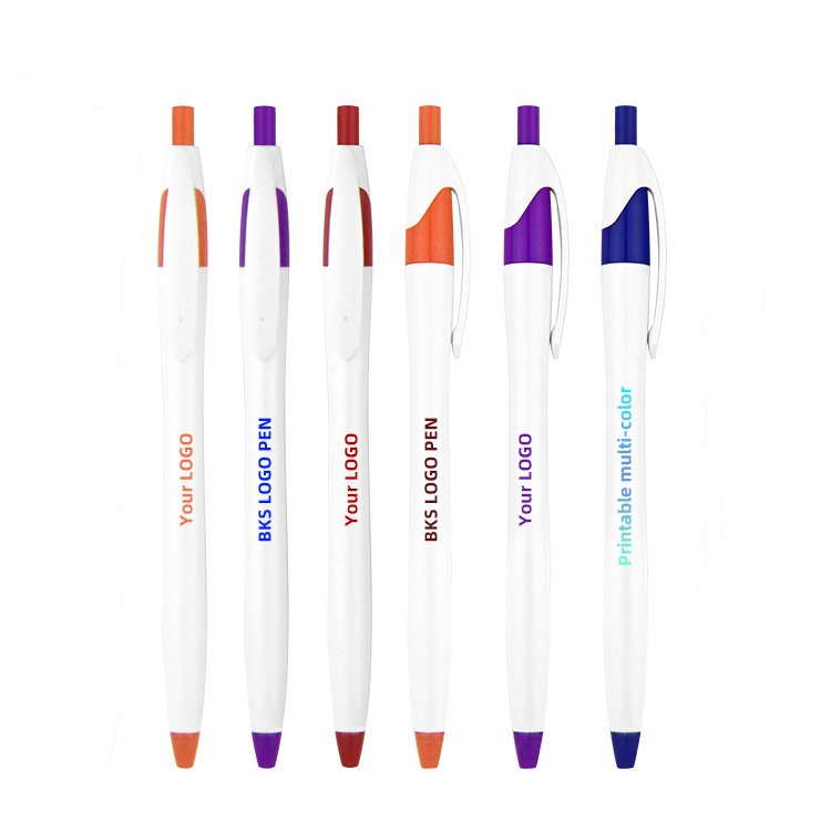 This is a very cheap custom promotional multi-color ballpoint pen with logo and lightweight thin stem