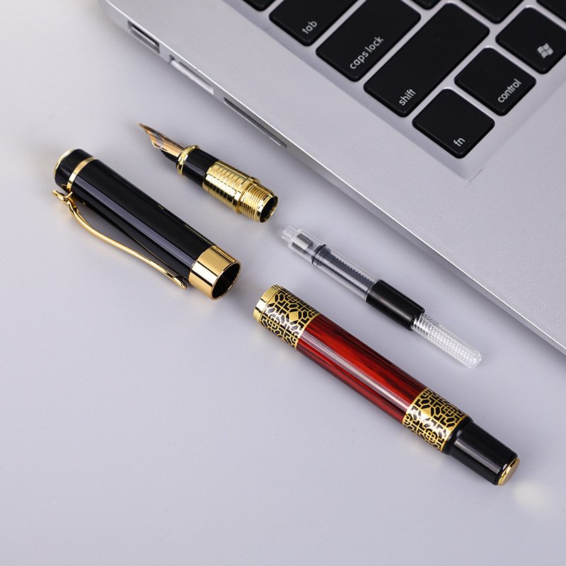 Eacajess Business Gift Set Metal Custom Logo Fountain Pen High Quality Luxury Red Black Ballpoint Pen Office or School Pen