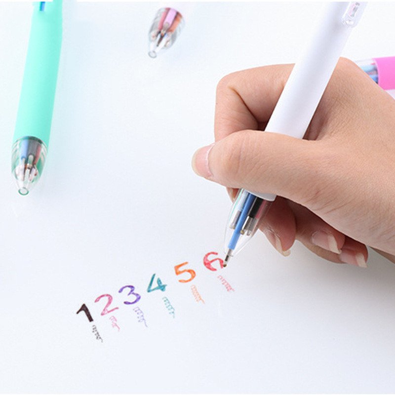 Wholesale 6 Color Plastic Ballpoint Pen Creative Multi-function Colorful Ballpoint Pen With Custom Logo for Students' Stationery