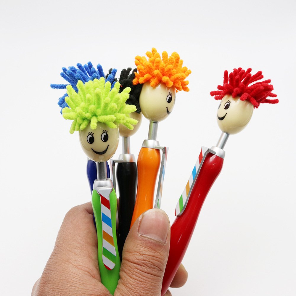 Cute Mop Head Ballpoint pen With Stylus Pen Screen Cleaner 3-in-1 Duster Office School Stationery Gift