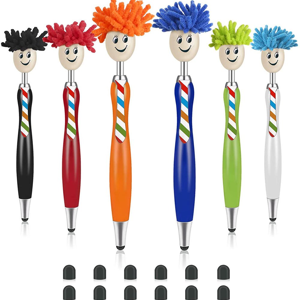 Cute Mop Head Ballpoint pen With Stylus Pen Screen Cleaner 3-in-1 Duster Office School Stationery Gift