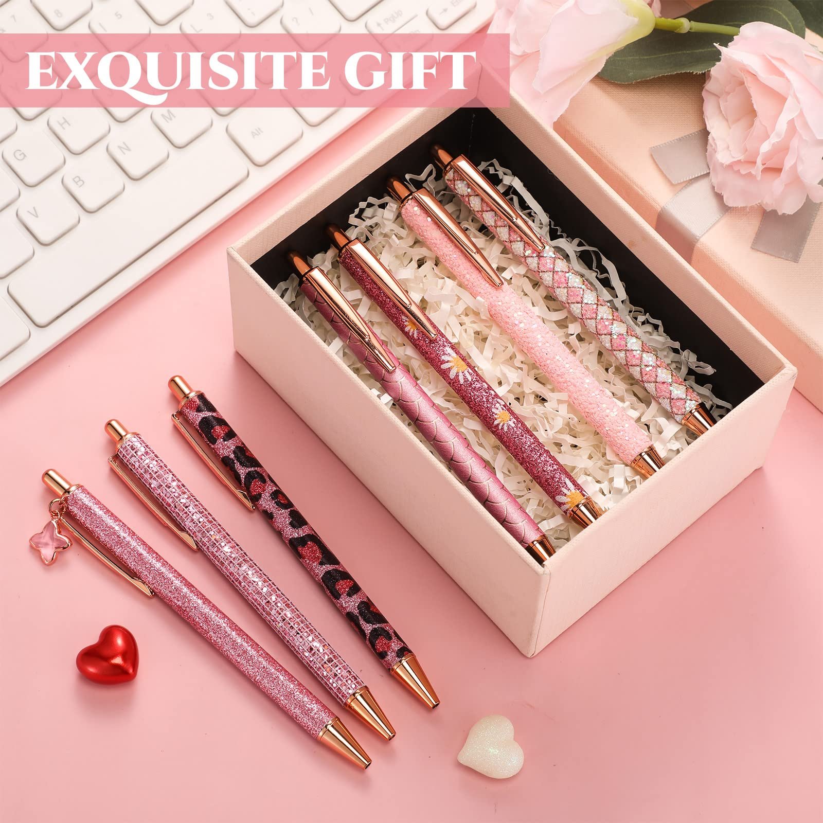 Sparkly Glitter Pens for Girls Women Office Supplies Cute Student Fancy Pens for Women