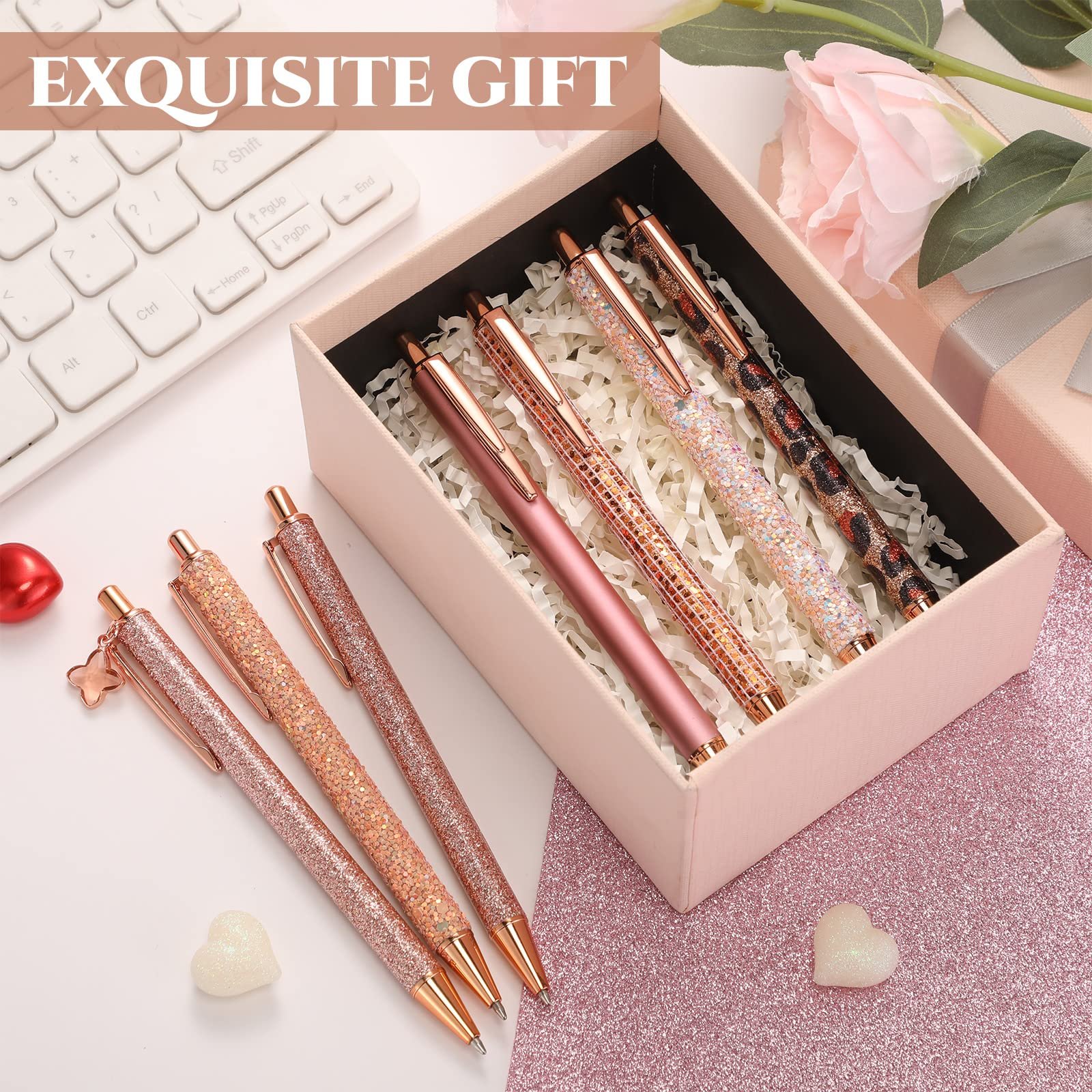 Sparkly Glitter Pens for Girls Women Office Supplies Cute Student Fancy Pens for Women