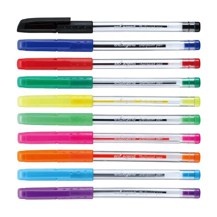 office and school high quality ballpoint ball pen with transparent barrel and rubber grip