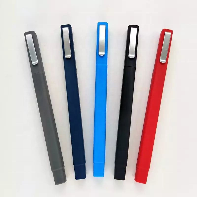 Custom Logo Advertising Plastic Black Rubber Square Ballpoint Pen Hotel Pen