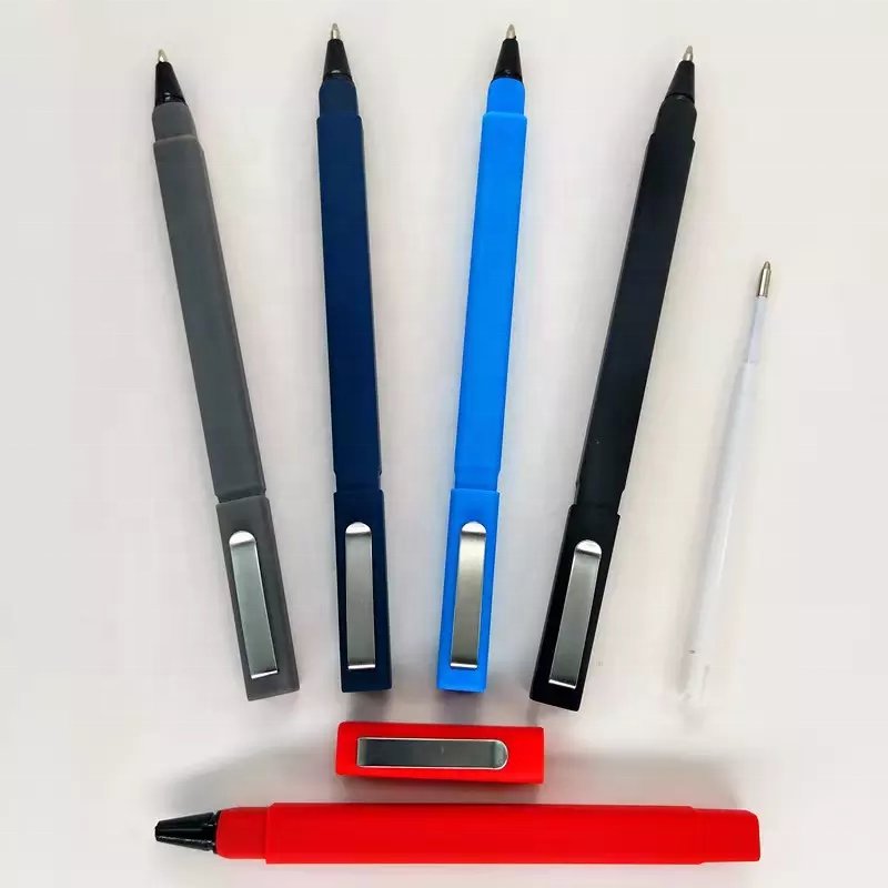 Custom Logo Advertising Plastic Black Rubber Square Ballpoint Pen Hotel Pen