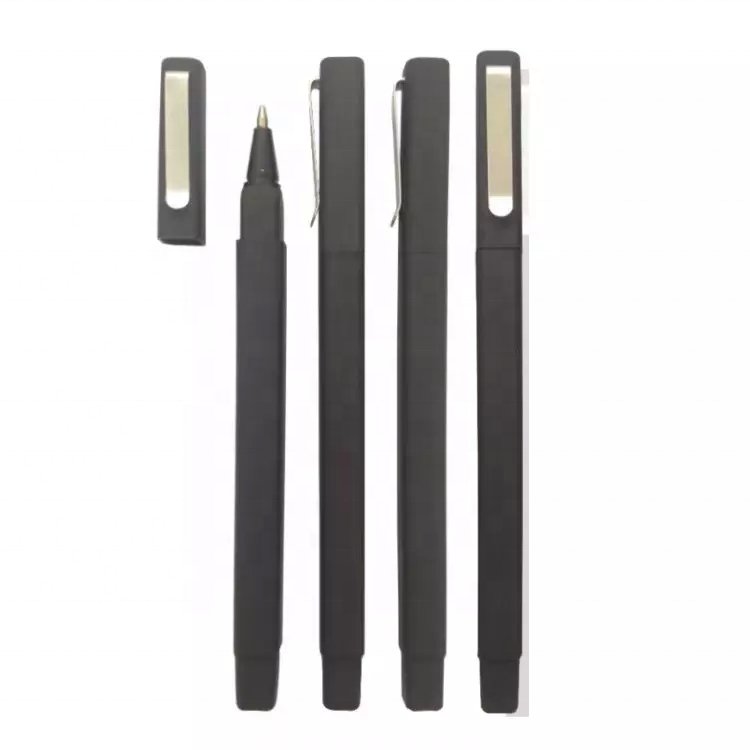 Custom Logo Advertising Plastic Black Rubber Square Ballpoint Pen Hotel Pen