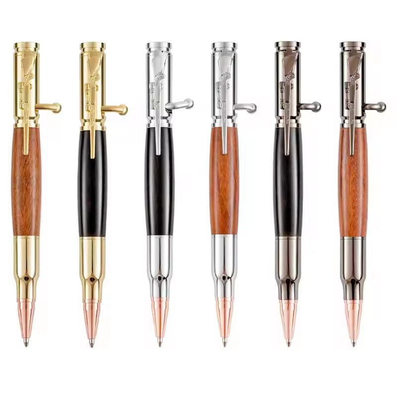 compass Gun Shape Bolt Action pen with diy pen kits luxury Real Wood roller ball pen