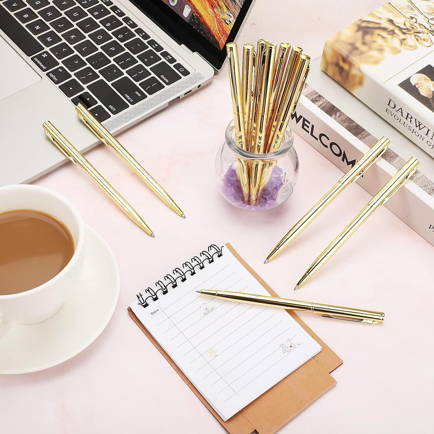 Rose Gold Slim Stylo Ballpoint Pen with Custom Logo Advertising Engraving Black Ink for Smooth Writing