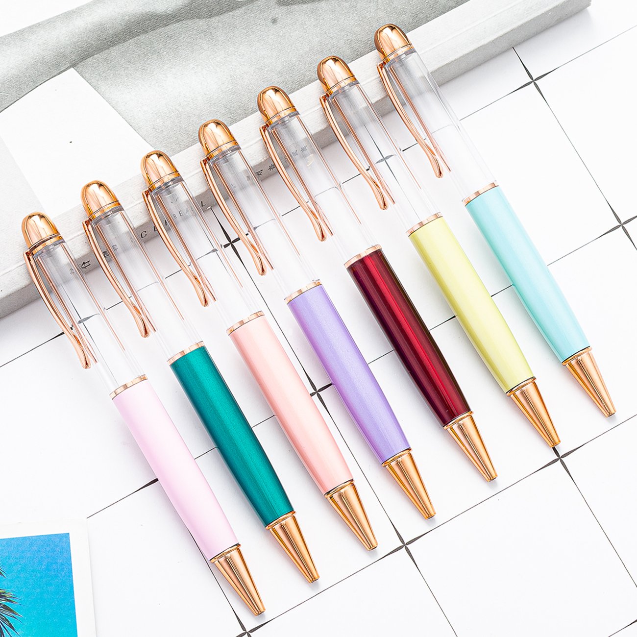 Novelty self assembling fat tube metal pen custom logo herbarium DIY empty floating glitter pen
