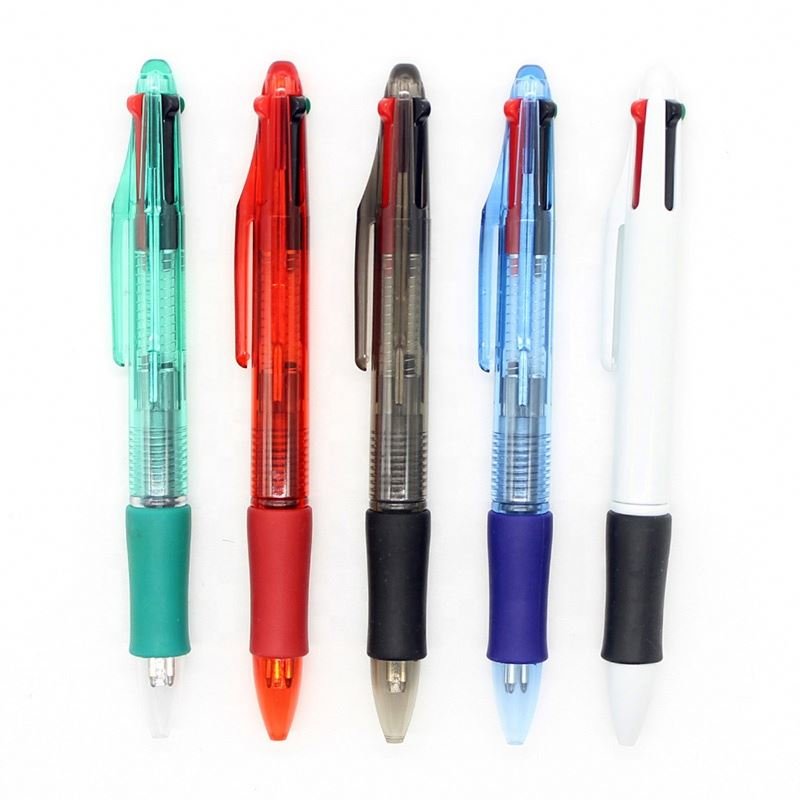 Wholesale 4 in 1 ballpoint pen plastic press red blue black and green multi color pen with customized logo