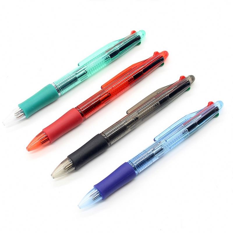 Wholesale 4 in 1 ballpoint pen plastic press red blue black and green multi color pen with customized logo
