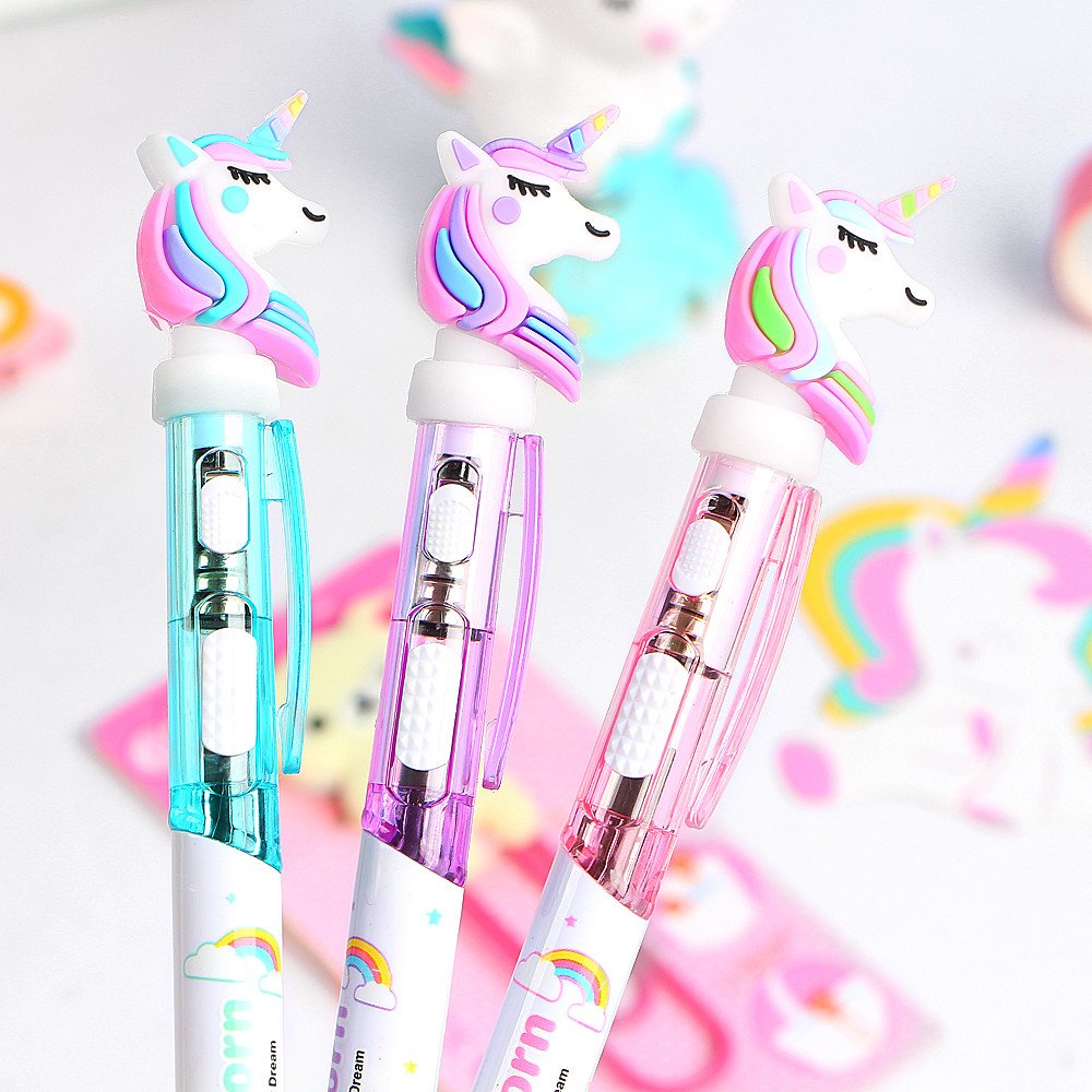 Creative Cartoon Unicorn Light Pen Cute Glowing Ballpoint Pen Student Stationery 0.5mm Writing Tool School Supplies