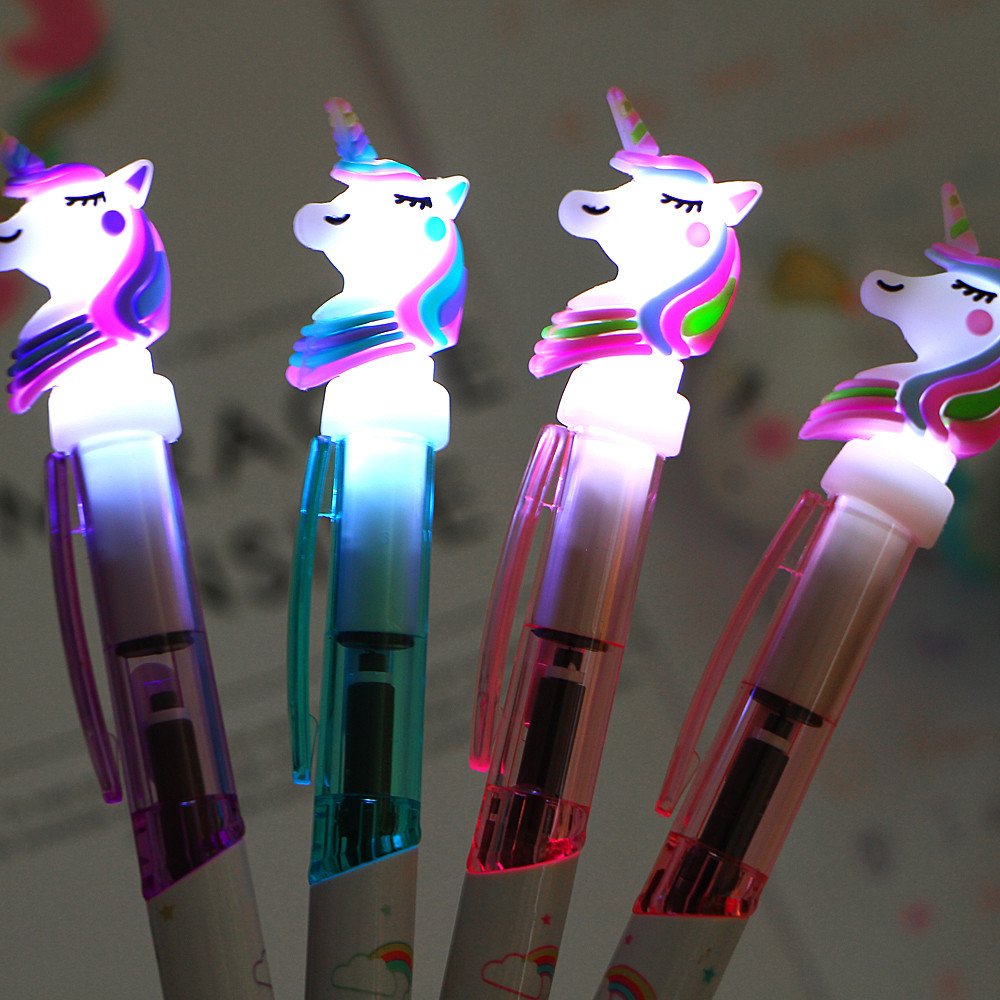 Creative Cartoon Unicorn Light Pen Cute Glowing Ballpoint Pen Student Stationery 0.5mm Writing Tool School Supplies