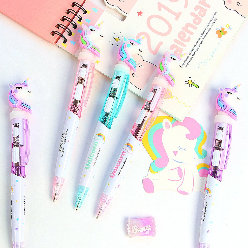 Creative Cartoon Unicorn Light Pen Cute Glowing Ballpoint Pen Student Stationery 0.5mm Writing Tool School Supplies