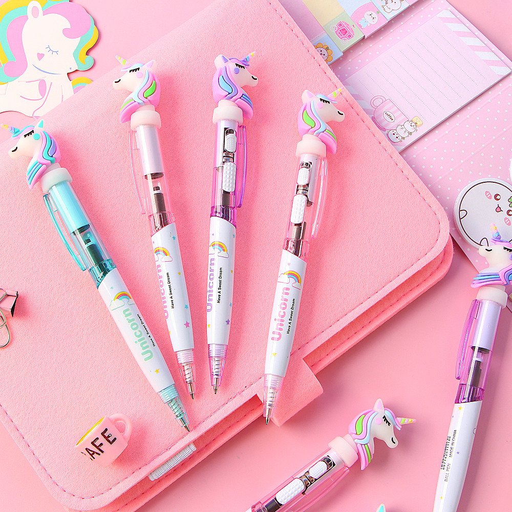 Creative Cartoon Unicorn Light Pen Cute Glowing Ballpoint Pen Student Stationery 0.5mm Writing Tool School Supplies