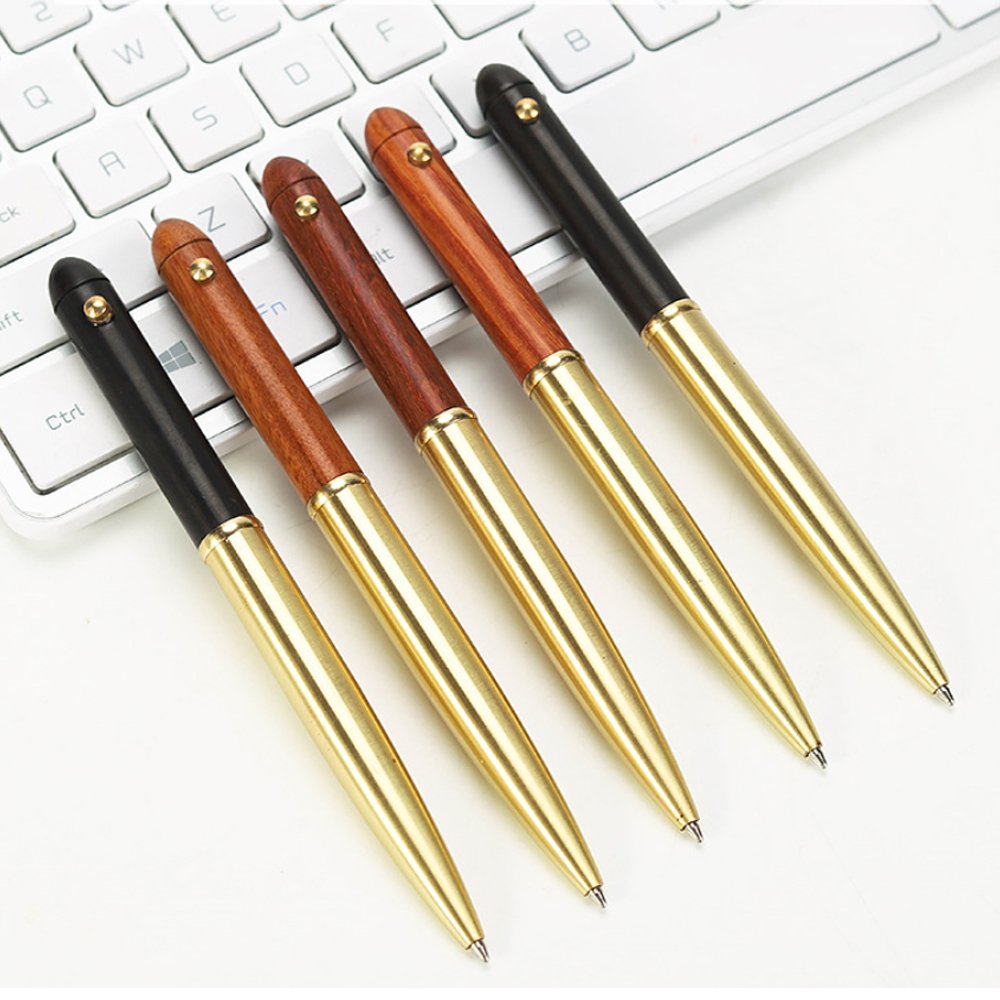 High end classical wooden pens for writing Low Minimum Wood Covered Brown Black brass ballpoint pen