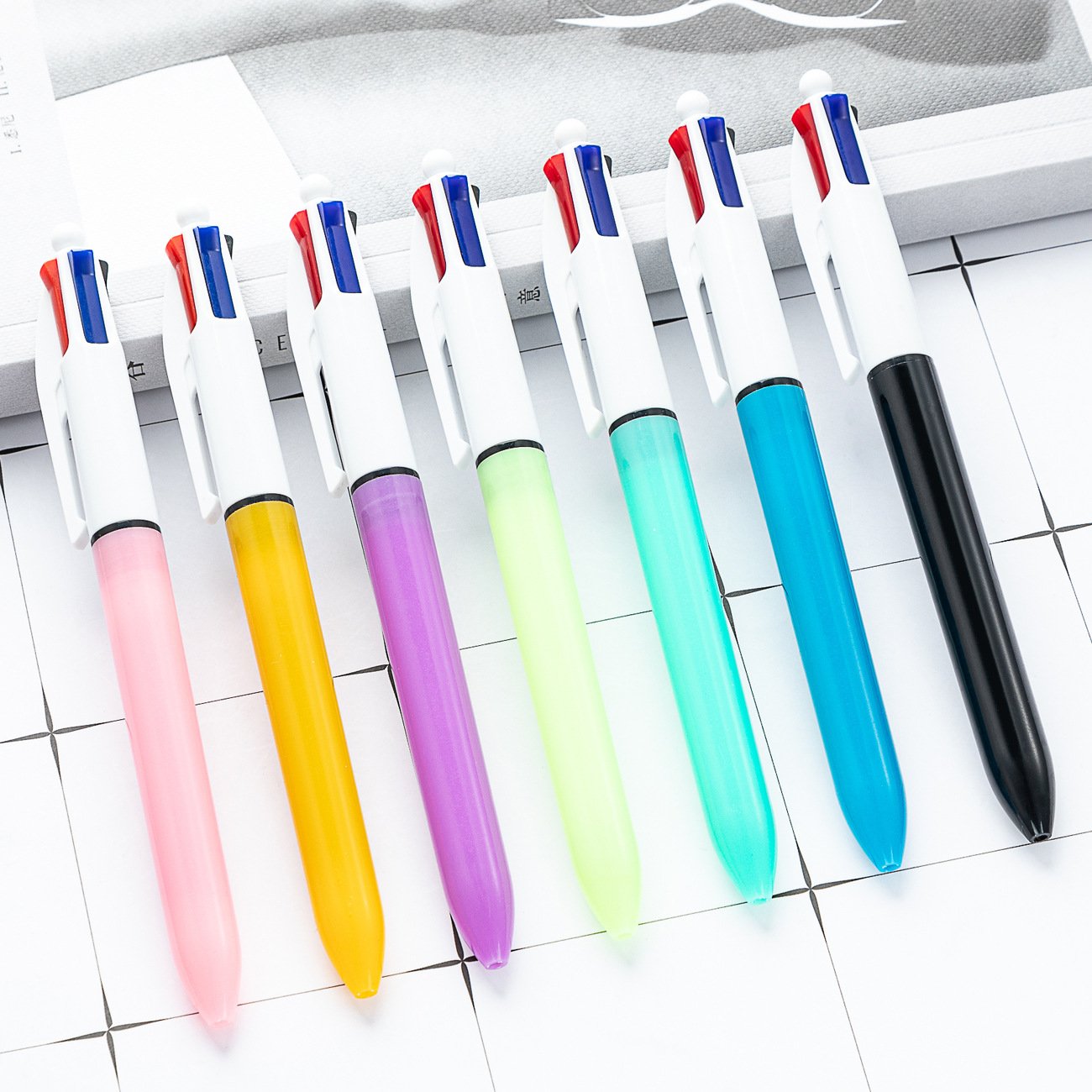 4-in-1 Multi-Color Ballpoint Pen Custom Logo Print Business Pens with 1.0 mm Writing Width for School & Office Promotional Gift