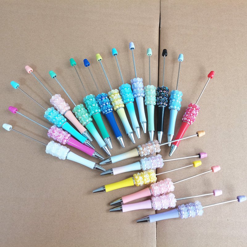 Rose flower Add a Bead Creative Novelty Jewelry DIY Ball Pen Blanks Decorative Beaded Gift Ballpoint Metal Beadable Pens