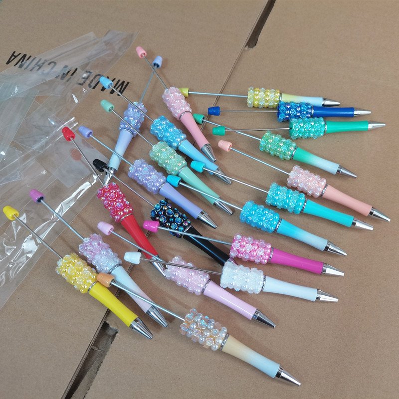 Rose flower Add a Bead Creative Novelty Jewelry DIY Ball Pen Blanks Decorative Beaded Gift Ballpoint Metal Beadable Pens