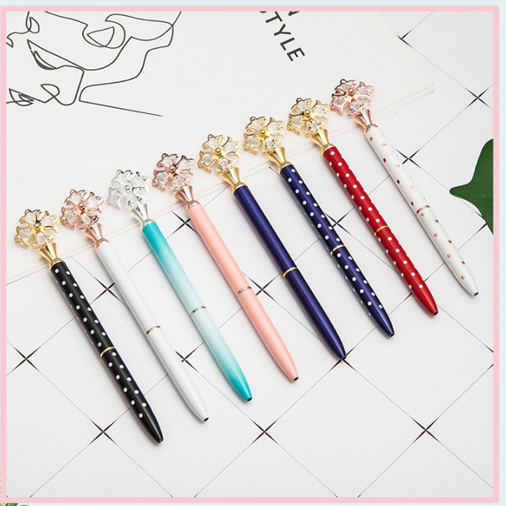 Flower shape Crystal Diamond Pens Bling Rhinestones Metal Ballpoint Pens Black Ink for School Office