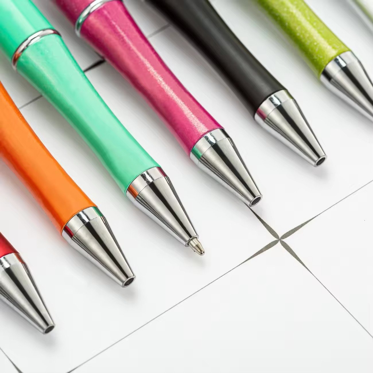 Plastic Ballpoint Shaft Black Ink Beaded Ball Point Pens DIY Making Gift Kids Students Office School Supplies