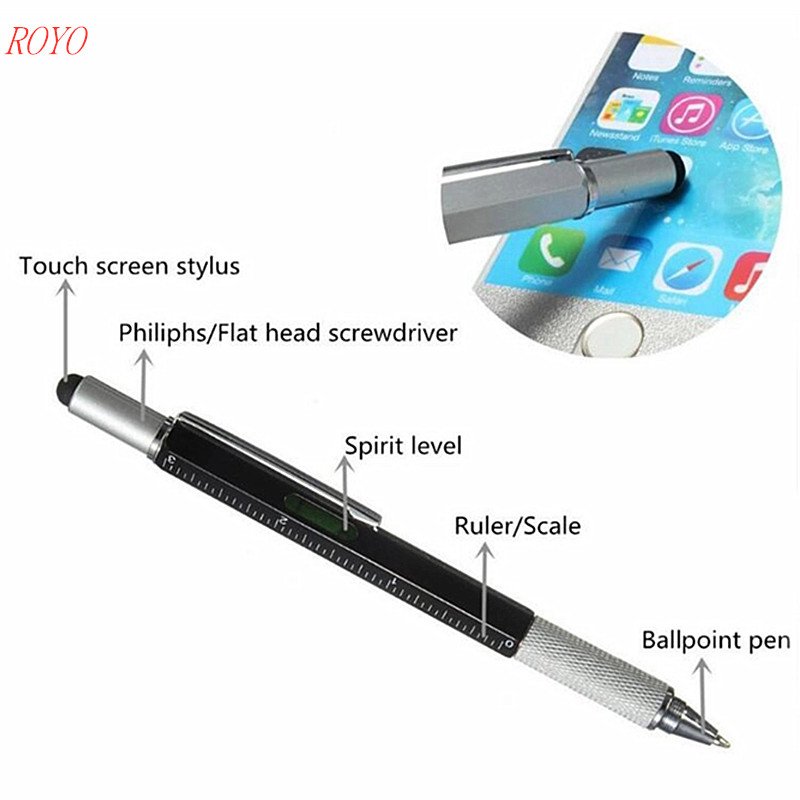 Hot Sale Promotional 6 In 1 Multifunction Tool ball Pen Screwdriver Ruler Level Touch Stylus Ballpoint Pen