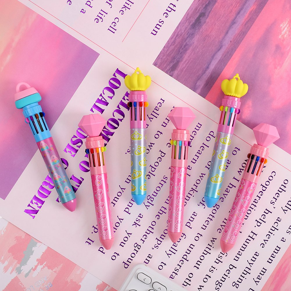 Kids Stationery Cheap Wholesale Beautiful Diamond Crown Handbag Shaped Silicone Multicolor Ballpoint Pen 10 Color Pen