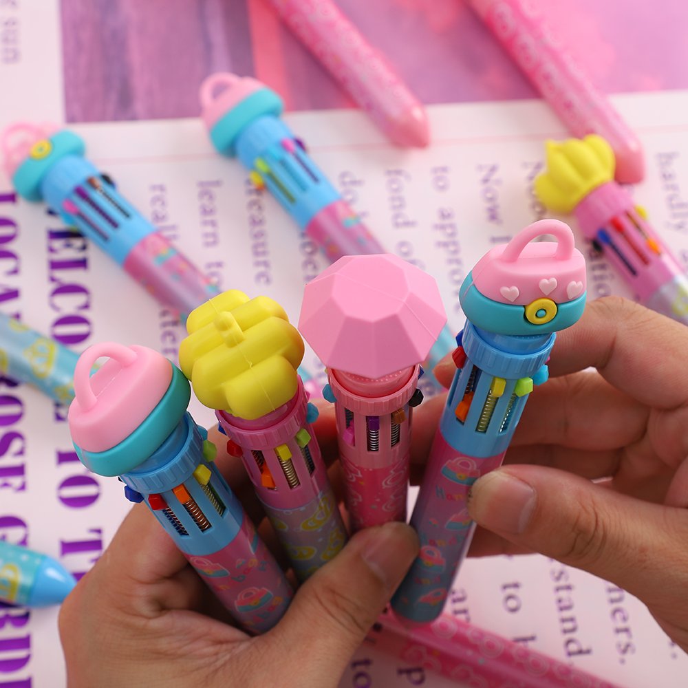 Kids Stationery Cheap Wholesale Beautiful Diamond Crown Handbag Shaped Silicone Multicolor Ballpoint Pen 10 Color Pen