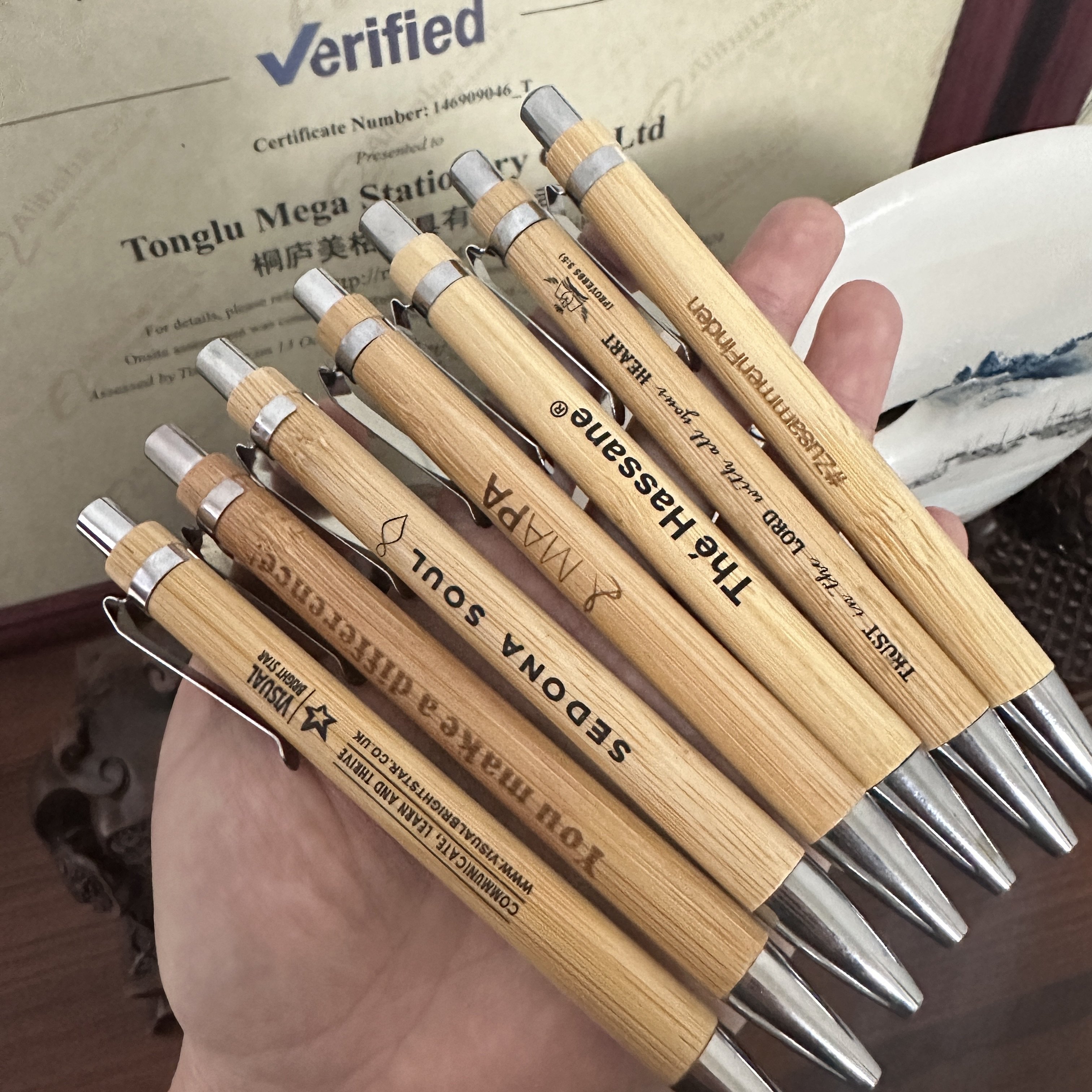 MEGA Recycled Click Promotion Advertising Natural Bamboo Ballpoint Pens printed or engraved Custom Logo For Promotional