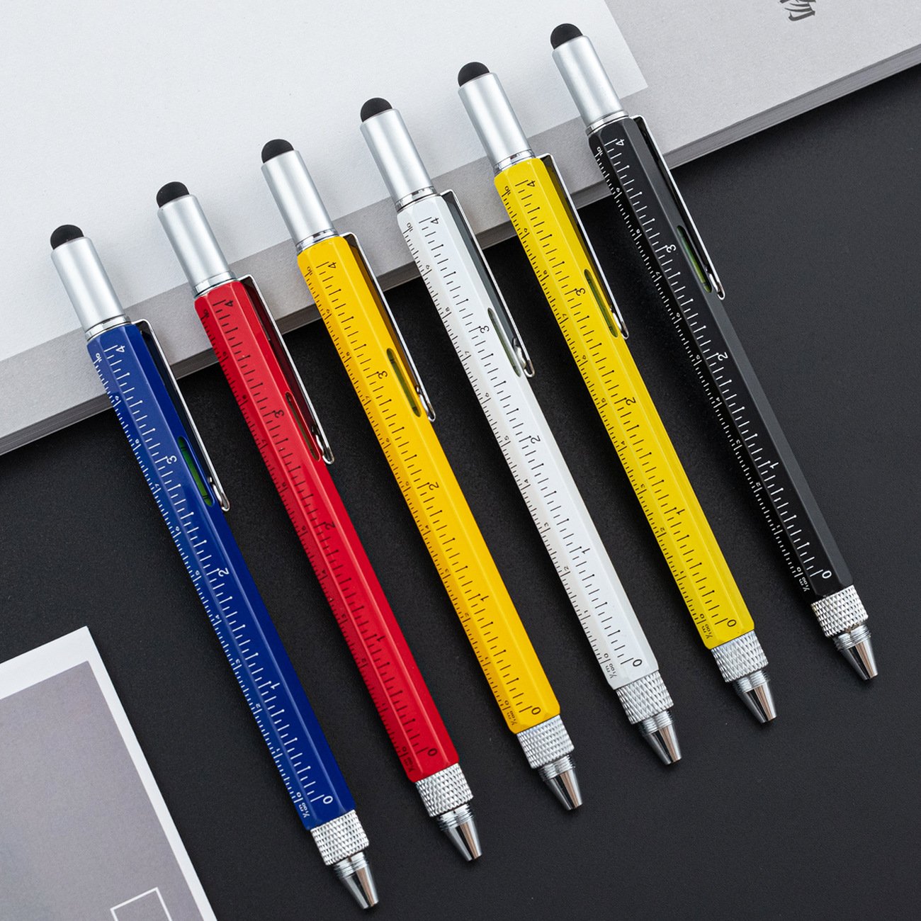 Multi-function multitool portable metal ballpoint pen with ruler scale spirit level meter and screwdriver