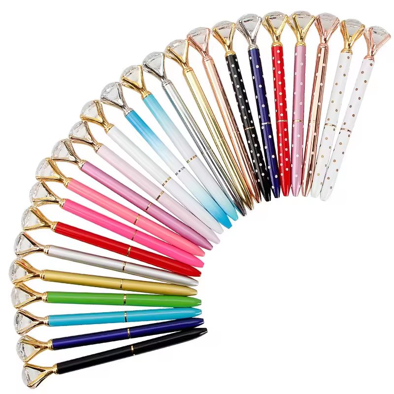 Luxury Customized Logo Crystal Crown Metal Big Diamond Ballpoint Pens vip Gift Pen With Diamond On The Top