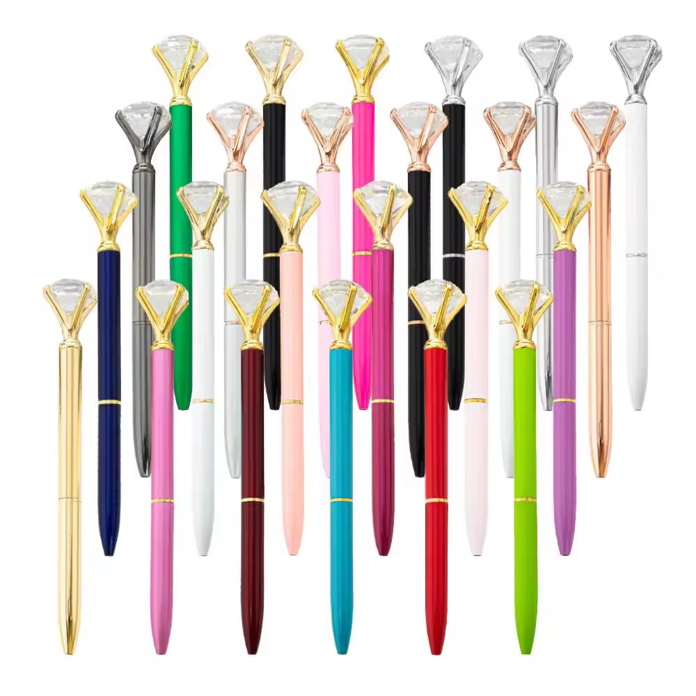 Luxury Customized Logo Crystal Crown Metal Big Diamond Ballpoint Pens vip Gift Pen With Diamond On The Top