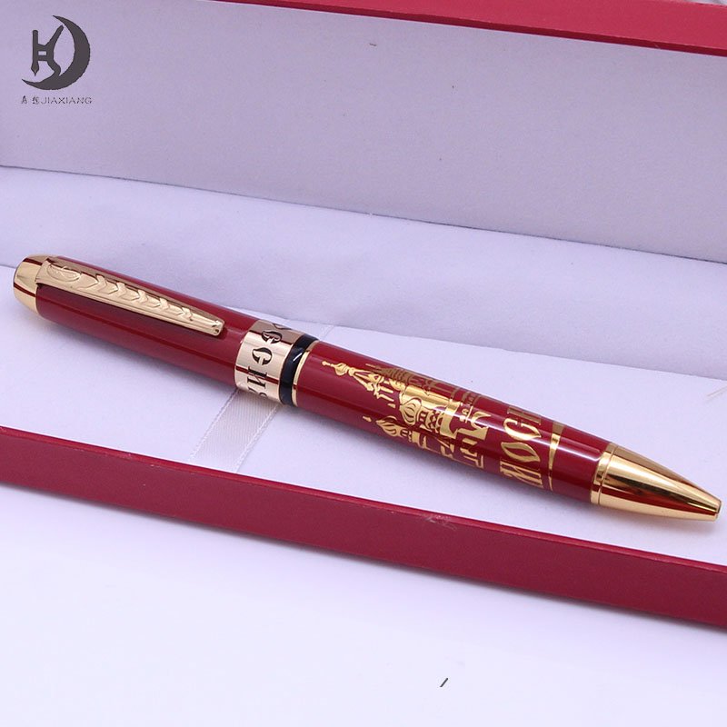 Luxury Fancy custom pen body design executive souvenir gift writing pen special etching engraving red metal ballpoint pen