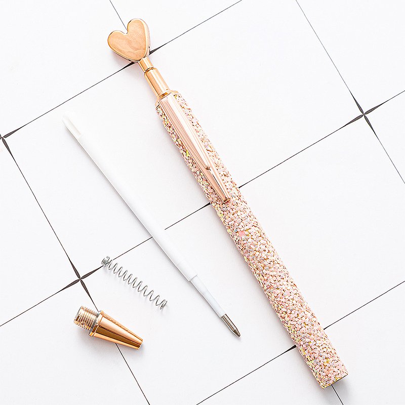 Pretty Cute Pens Bling Glitter Ballpoint Pen Metal Barrel Retractable Writing Journaling Pen for Women Girl