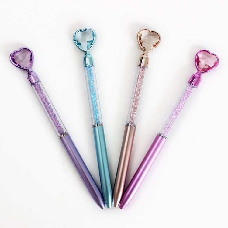 New design of ECO materials creative pen with crystal heart ballpoint pen for stationery school suppliers and girls women pen
