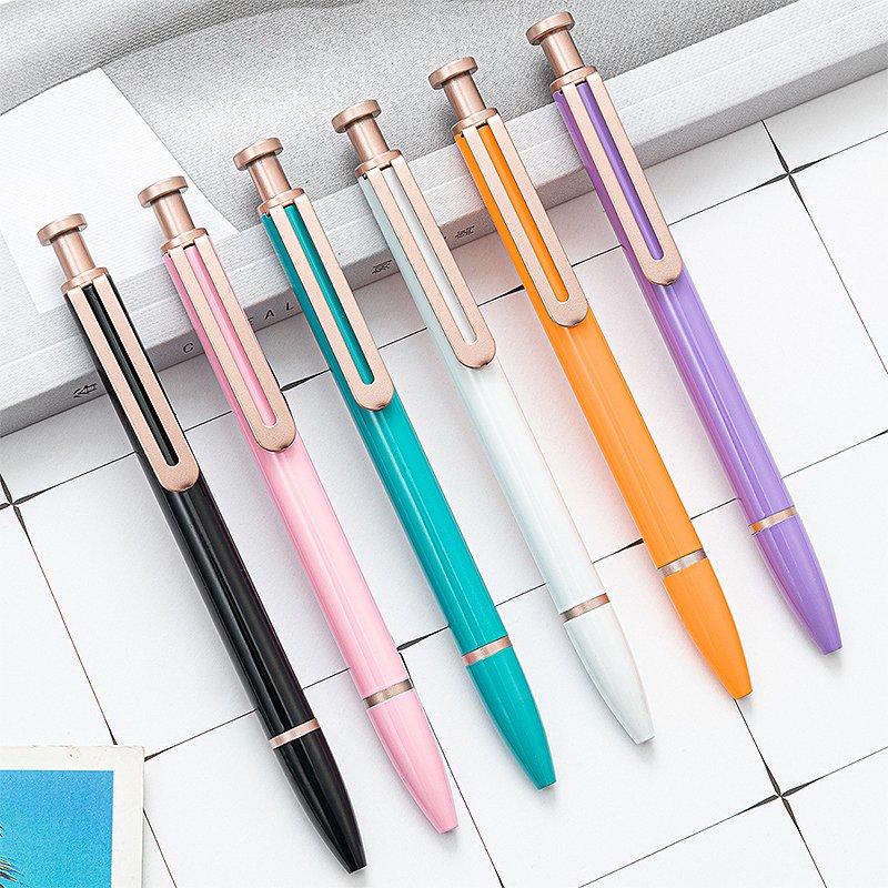 Custom Promotional advertisement Metal Click Slim Pens With Rose Gold Metal Clip With Engraved Print Logo writing ballpoint pens
