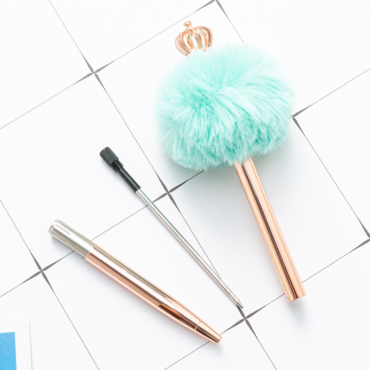 Innovative Kawaii Cute Bow Plush Ballpoint Pens with Logo Scandinavian Style Pom Pom Novelty Metal Body 1.0 mm Christmas Gift