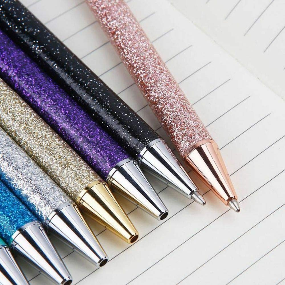 Glitter Ballpoint Pens Retractable Black Ink Pens Metal Medium Point Ballpoint Pen