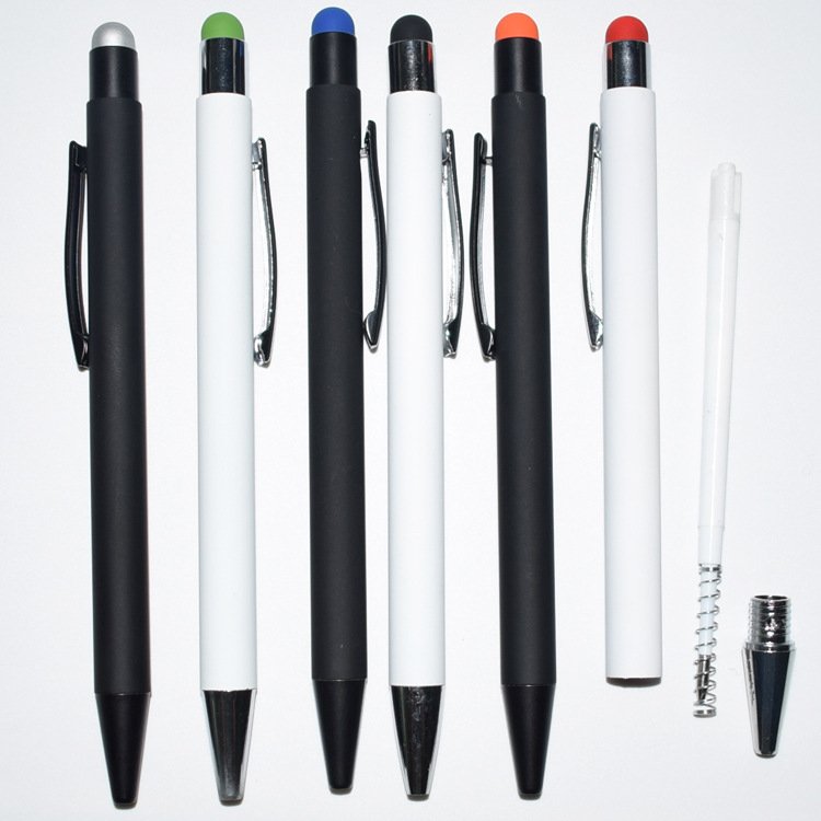 Wholesale Promotional aluminum pole touch screen maggi Ball Pen yellow Custom LOGO Soft rubber Metal Stylus Pen