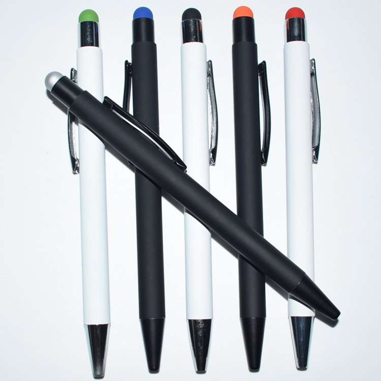 Wholesale Promotional aluminum pole touch screen maggi Ball Pen yellow Custom LOGO Soft rubber Metal Stylus Pen